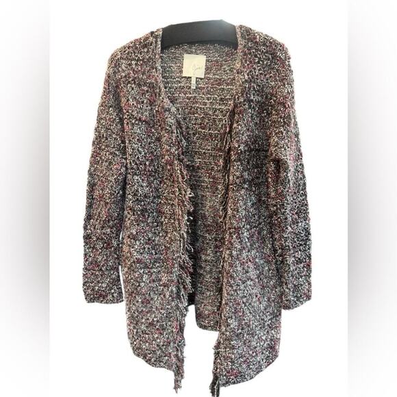 Joie Fringed Boho Open Front Chunky Cardigan Sweater S - Picture 1 of 4
